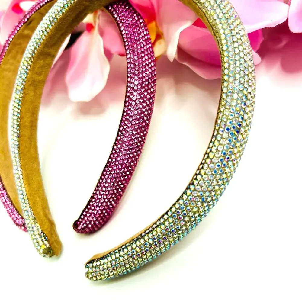 NWOT Rhinestone Headband Set Pink & Silver 2 Pack Padded Glam Bundle